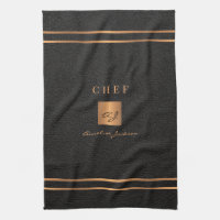 Monogram elegant black gold name script chef
