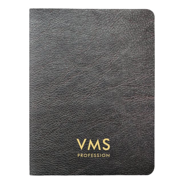 Monogram Elegant Black Leather Masculine Extra Large Moleskine Notebook (Front)