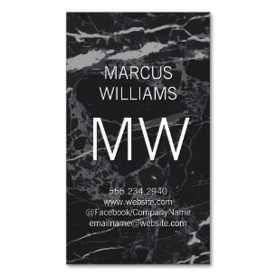 Monogram Elegant Black Marble Magnetic Business Card