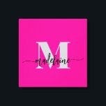 Monogram Elegant Black Pink Personal Canvas Print<br><div class="desc">An elegant monogram with your personal name.
the background is pink with your name in a modern black script font. 
Your initial is in a soft grey colour.</div>