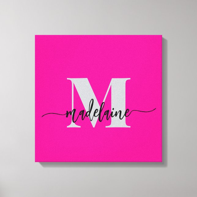 Monogram Elegant Black Pink Personal Canvas Print (Front)