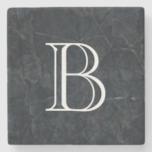 Monogram Elegant Black Stone Texture Coaster
