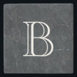 Monogram Elegant Black Stone Texture Stone Coaster<br><div class="desc">An elegant looking black marbled stone texture. Cuts,  scrapes,  scarring and random marks give it depth and personality. Personalise with your initial / monogram in a bold white font.</div>