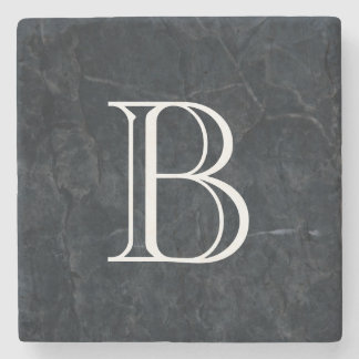 Monogram Elegant Black Stone Texture Stone Coaster