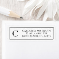 Monogram Elegant Black White Border Stationery
