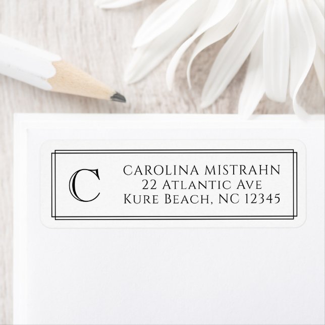 Monogram Elegant Black White Border Stationery (Insitu)