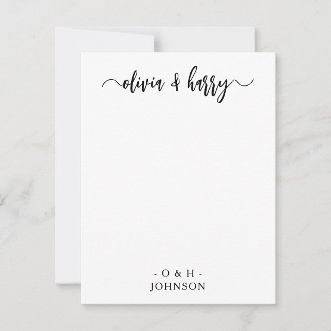 Monogram Elegant Black White Wedding Note Card (Front)