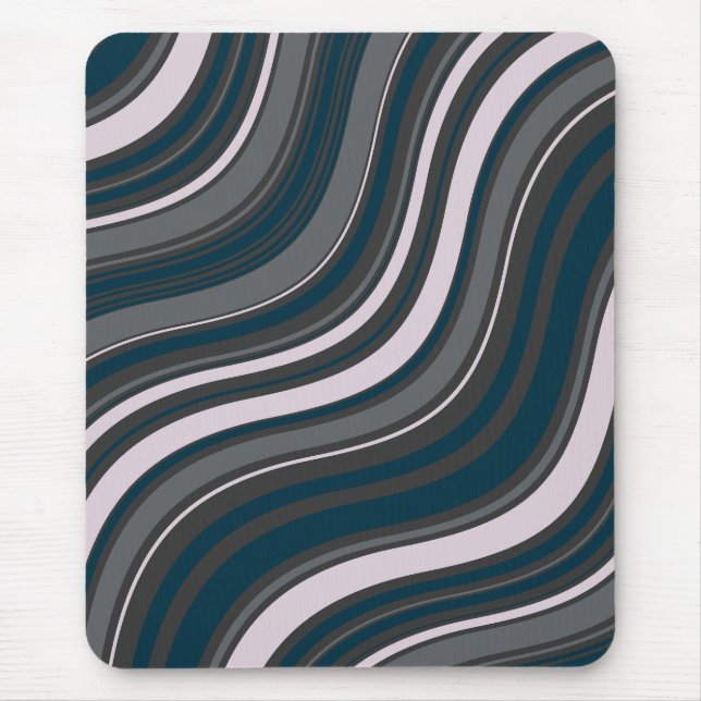  Monogram Elegant Blue & Grey Striped  Mouse Mat (Front)