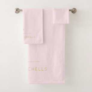 Monogram Elegant Blush Pink Gold Classy Chic Bath Towel Set