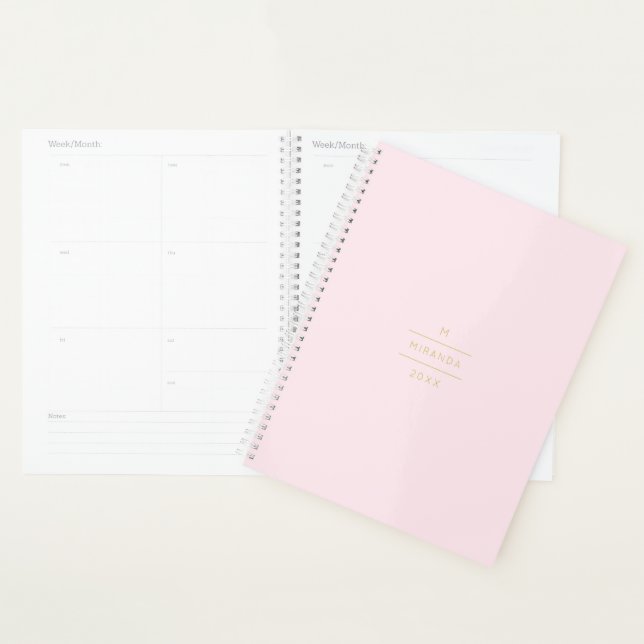 Monogram Elegant Blush Pink Gold Classy Chic Big Planner (Display)