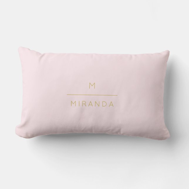 Monogram Elegant Blush Pink Gold Classy Chic Lumbar Cushion (Front)
