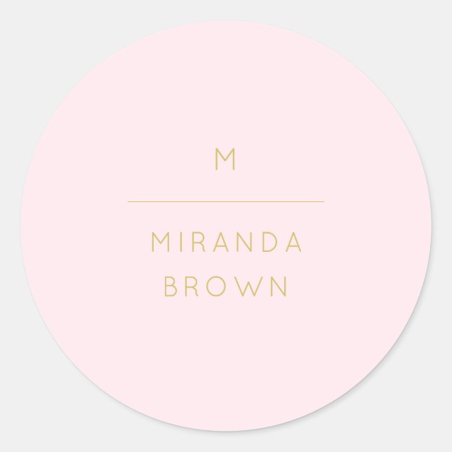 Monogram Elegant Blush Pink Gold Minimalist Classy Classic Round Sticker (Front)