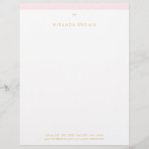 Monogram Elegant Blush Pink Gold Minimalist Classy Custom Letterhead