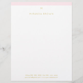 Monogram Elegant Blush Pink Gold Minimalist Classy Custom Letterhead