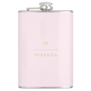 Monogram Elegant Blush Pink Gold Minimalist Classy Hip Flask