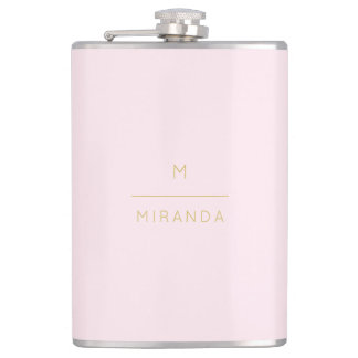 Monogram Elegant Blush Pink Gold Minimalist Classy Hip Flask