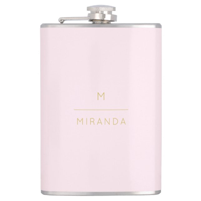 Monogram Elegant Blush Pink Gold Minimalist Classy Hip Flask (Front)