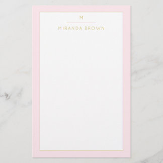 Monogram Elegant Blush Pink Gold Minimalist Classy Stationery