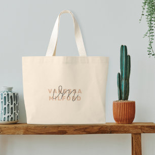 Monogram Elegant Blush Pink Modern Minimalist Large Tote Bag