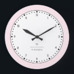 Monogram Elegant Blush Pink Wall Clock<br><div class="desc">Elegant minimalist design,  custom monogram and name. Tiny blush pink border. Super trendy,  classy,  refined. Works well with many styles of interior decor.</div>