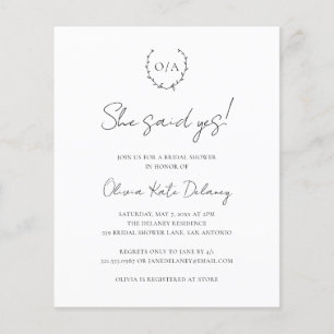 Monogram Elegant Budget Bridal Shower Invitation