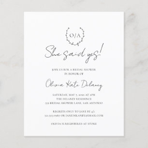 Monogram Elegant Budget Bridal Shower Invitation Flyer