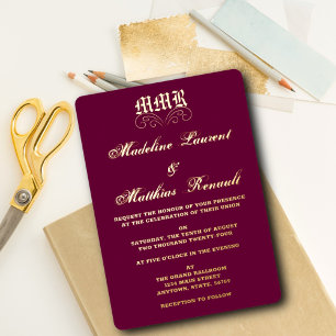 Monogram Elegant Burgundy and Gold Wedding
