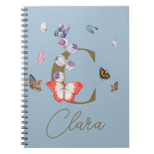Monogram Elegant Butterfly Colourful Floral Notebook