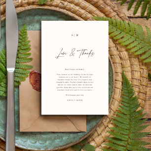 Monogram Elegant Calligraphy Love & Thanks Wedding Place Card