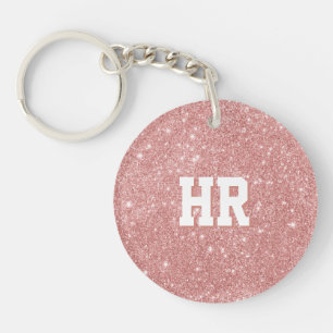 MONOGRAM Elegant Chic Faux Glitter Rose Gold Key Ring