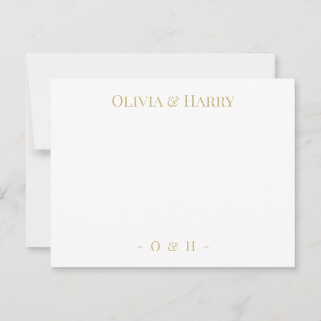 Monogram Elegant Chic Gold White Wedding Note Card (Front)