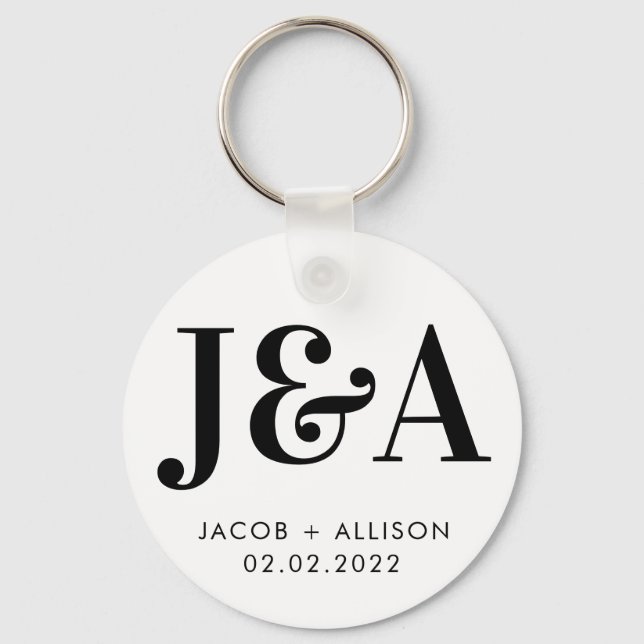 monogram elegant chocolate wedding favour classic  key ring (Front)