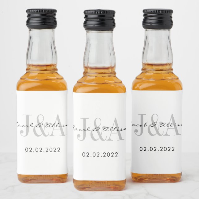 monogram elegant chocolate wedding favour liquor bottle label (Bottles)