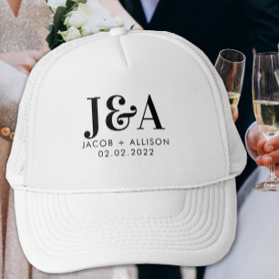monogram elegant chocolate wedding favour trucker hat