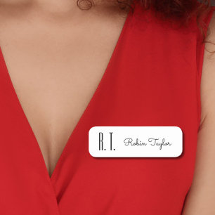 Monogram Elegant Classic Minimal Black White  Name Tag