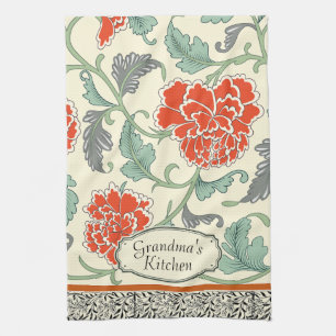 Monogram elegant classy vintage floral Natural Tea Towel