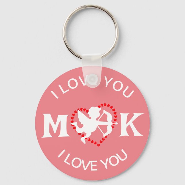 monogram elegant cute valentine, Sweet for couple Key Ring (Front)