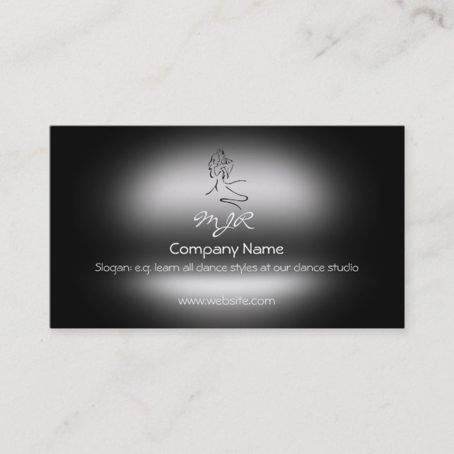 Monogram Elegant Dancers Logo, metallic-effect Business Card (Front)