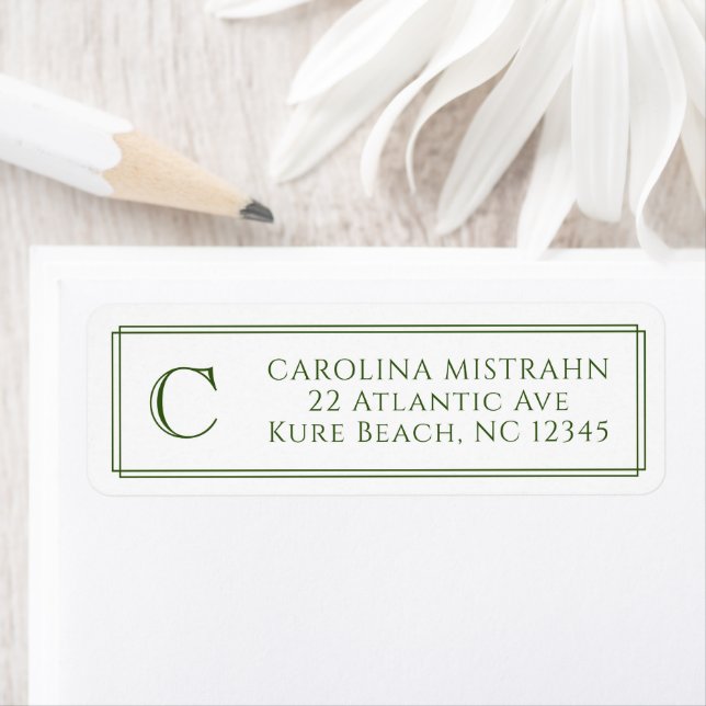 Monogram Elegant Dark Green Border Stationery (Insitu)