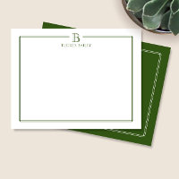 Monogram Elegant Dark Green Border Stationery