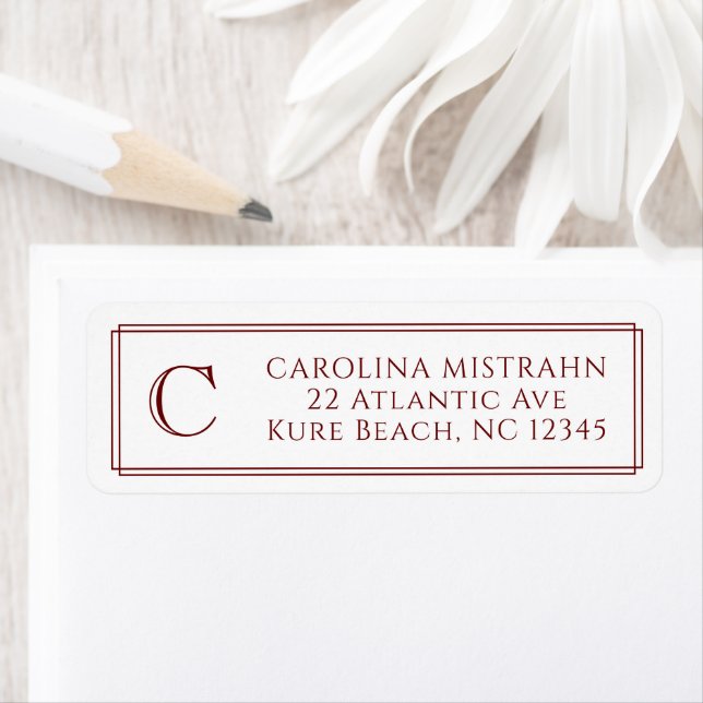 Monogram Elegant Dark Red Border Stationery (Insitu)
