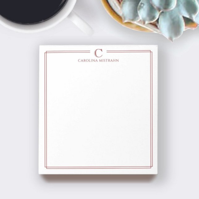 Monogram Elegant Deep Red Border Stationery Notepad (Creator Uploaded)