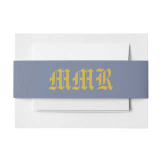 Monogram Elegant Dusty Blue and Gold  Invitation Belly Band