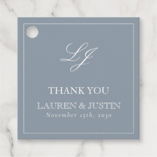 Monogram Elegant Dusty Blue Thank You Wedding Favour Tags
