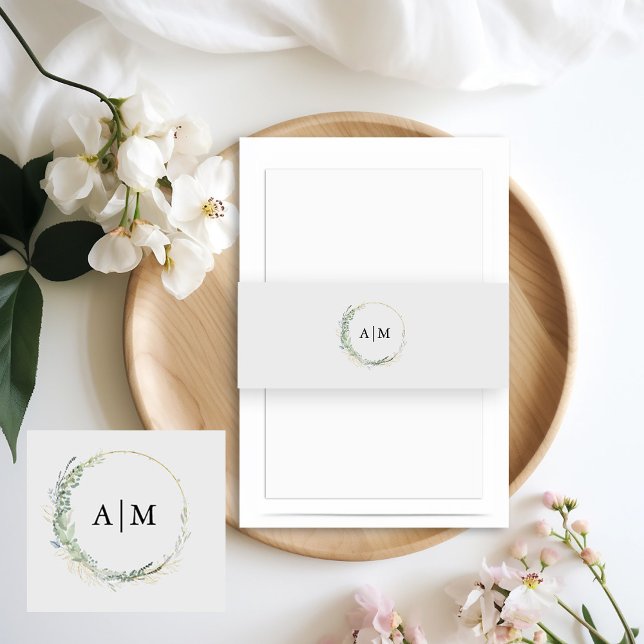 Monogram Elegant Eucalyptus  Invitation Belly Band (Creator Uploaded)