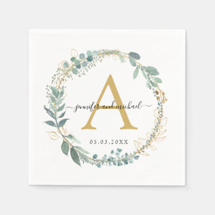 Monogram, elegant eucalyptus wedding napkin