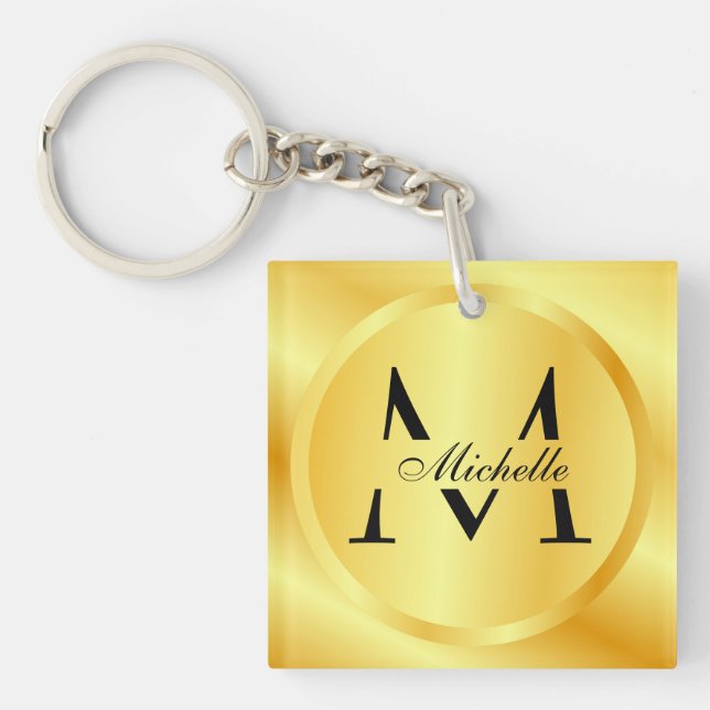 Monogram Elegant Faux Gold Glamour Template Key Ring (Front)