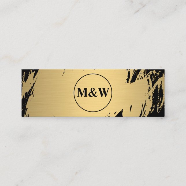 Monogram Elegant Faux Gold Grunge Mini Business Card (Front)