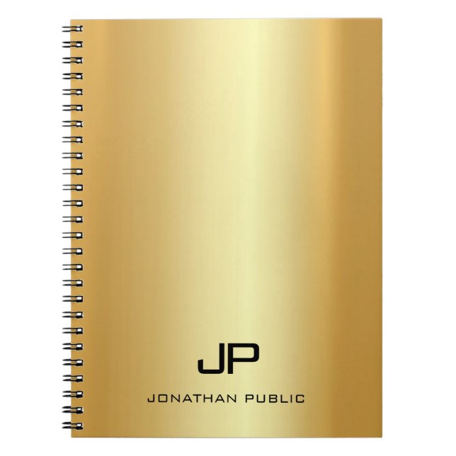 Monogram Elegant Faux Gold Template Modern Trendy Notebook (Front)