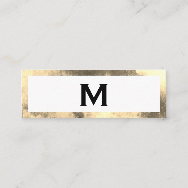Monogram Elegant Faux Golden Border Mini Business Card (Front)